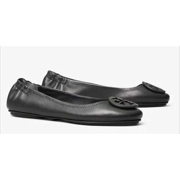 TORY BURCH Minnie Black Leather Ballet Flats Size 7M - Picture 1 of 11